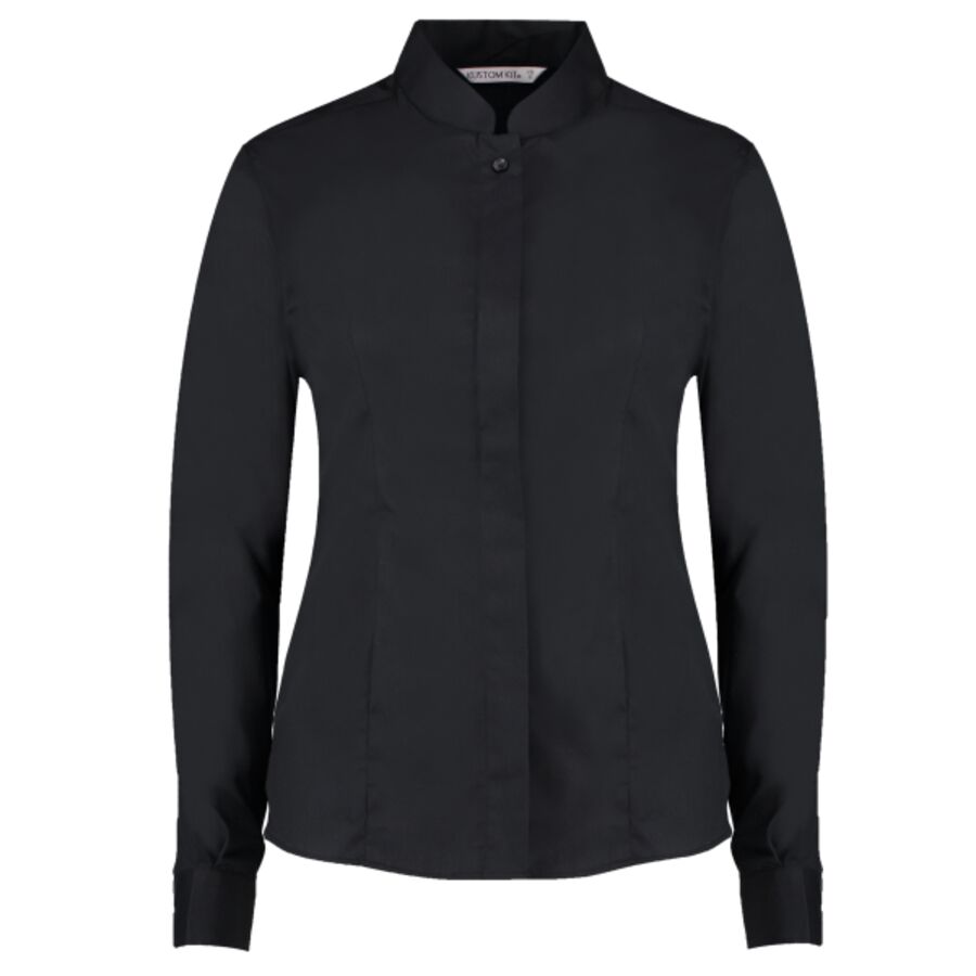 Women's mandarin collar shirt long-sleeved (tailored fit) Thumbnail