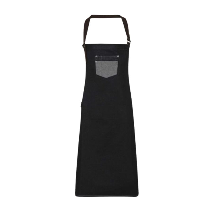 Division waxed-look denim bib apron with faux leather Thumbnail